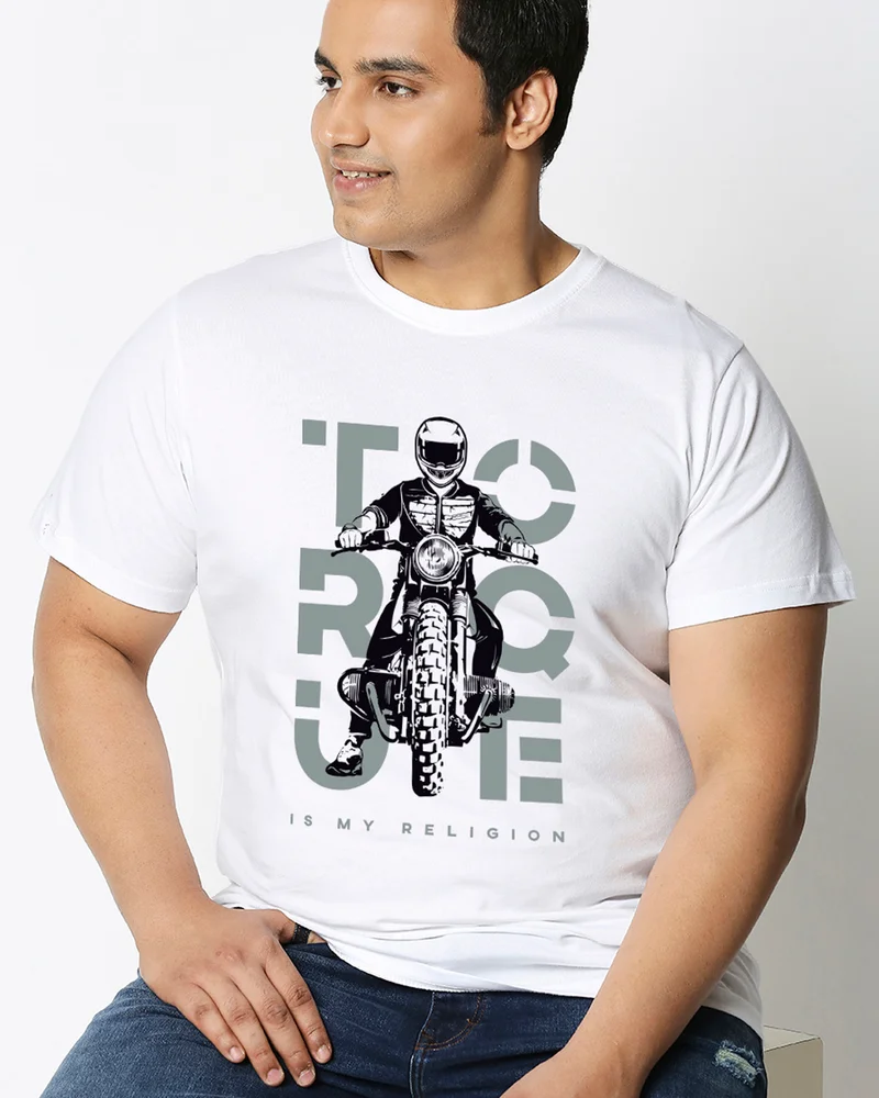 بيواكوف Men's White Torque Graphic Printed Plus Size T-shirt